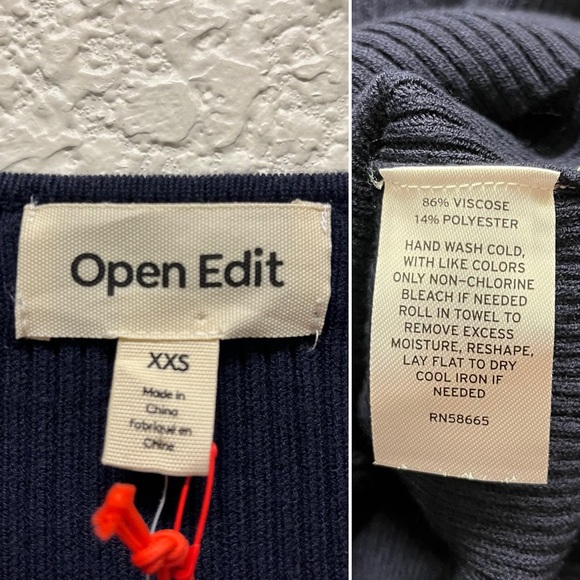 OPEN EDIT Navy Baritone Ribbed Knit Long Sleeve Sweater Top XS XXS NWT - Picture 5 of 6